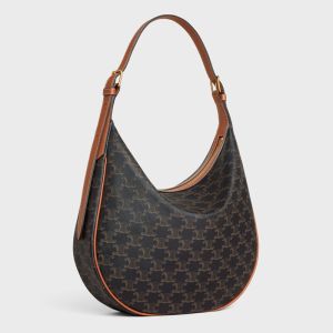 Celine Heloise Bag in Triomphe Canvas and Calfskin Brown