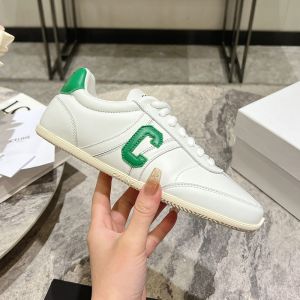 Celine Jogger Low Lace-Up Sneakers Women Calfskin with C Patch and Triomphe Heel White/Green