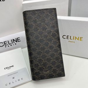 Celine Large Vertical Bifold Wallet with Coin Compartment in Triomphe Canvas Brown