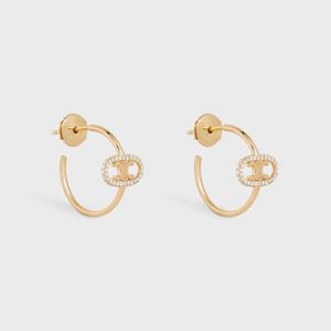 Celine Maillon Triomphe Hoop Earrings in Metal and Crystals Gold