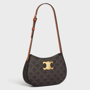 Celine Medium Tilly Bag in Triomphe Canvas and Calfskin Brown