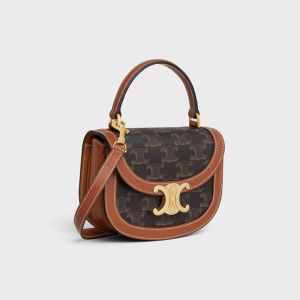 Celine Mini Besace Clea Bag in Triomphe Canvas and Calfskin Brown