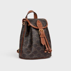 Celine Mini Folco Backpack in Triomphe Canvas and Calfskin Brown