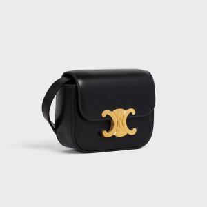 Celine Mini Claude Crossbody Bag in Shiny Calfskin Black/Gold