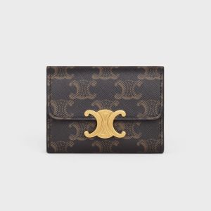 Celine Small Compact Wallet with Coin Triomphe in Triomphe Canvas Brown