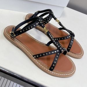 Celine Taillat Flat Sandals Women Calfskin with Studs and Triomphe Signature Black