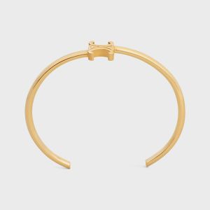 Celine Triomphe Asymmetric Cuff Bracelet in Brass Gold