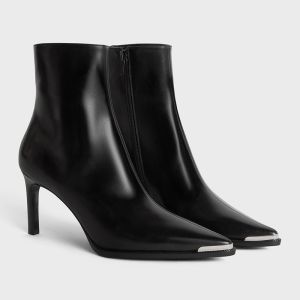 Celine Verneuil Ankle Boots Women Calfskin with Metal Toe Black