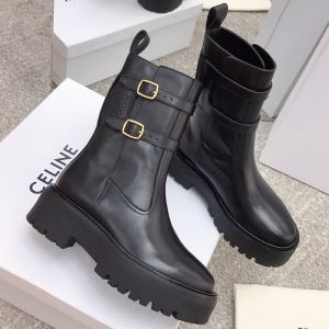 Celine Bulky Buckled Medium Boots Women Calfskin Black