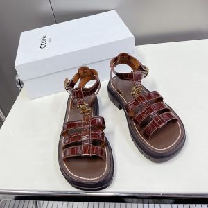 Celine Clea Triomphe Gladiator Chunky Sandals Women Crocodile Stamped Calfskin Brown