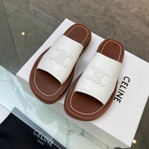 Celine Clea Triomphe Platform Slides Women Vegetable Tanned Calfskin Brown/White