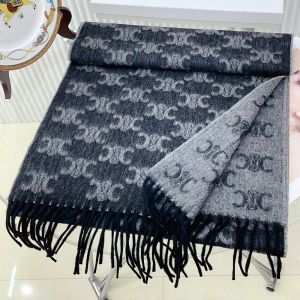 Celine Fringed Scarf in Monogram Cashmere Black