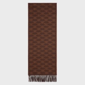 Celine Fringed Scarf in Monogram Cashmere Brown