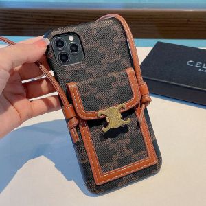 Celine iPhone Case in Triomphe Canvas and Calfskin with Card Holder and Strap Black