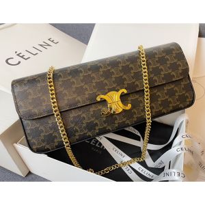 Celine Large Claude Chain Shoulder Bag in Triomphe Canvas Brown