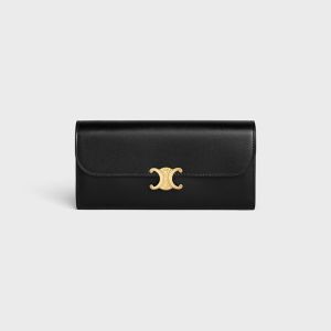 Celine Large Bifold Wallet Triomphe in Shiny Calfskin Black