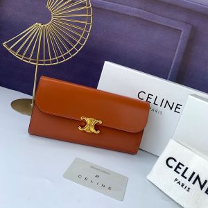 Celine Large Bifold Wallet Triomphe in Shiny Calfskin Brown