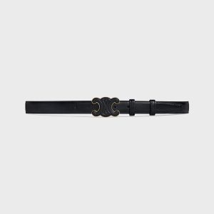 Celine Medium Cuir Triomphe Belt in Smooth Calfskin Black