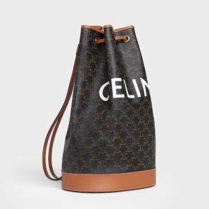 Celine Medium Sailor Bucket Backpack in Triomphe Canvas with Celine Print Brown