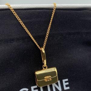 Celine Separables Triomphe Bag Necklace in Brass Gold