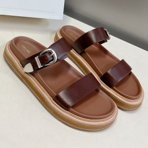 Celine Tippi Platform Slides Women Calfskin with Celine Western Buckle Coffee