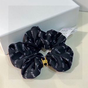 Celine Triomphe Rayure Scrunchy in Silk and Brass with Allover Celine Print Black