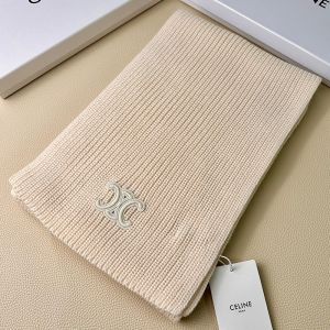 Celine Triomphe Scarf In Ribbed Wool Apricot