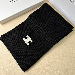 Celine Triomphe Scarf In Ribbed Wool Black