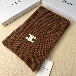 Celine Triomphe Scarf In Ribbed Wool Brown