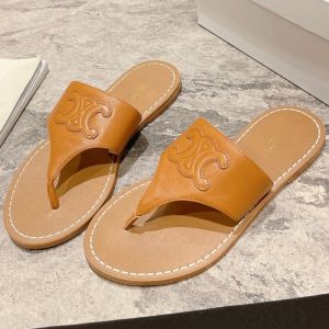 Celine Triomphe Thong Slides Women Calfskin Brown