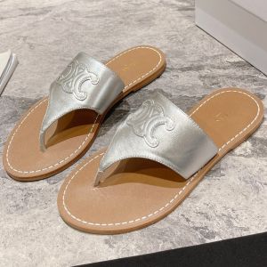 Celine Triomphe Thong Slides Women Calfskin Silver