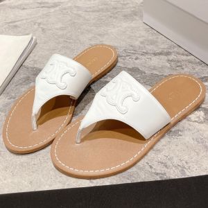 Celine Triomphe Thong Slides Women Calfskin White