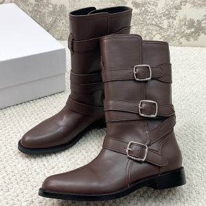 Celine Triple Buckles Boots Women Calfskin Coffee