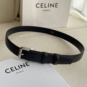 Celine Women BC-07 25MM Belt in Taurillon Leather with Faceted Buckle Black/Silver