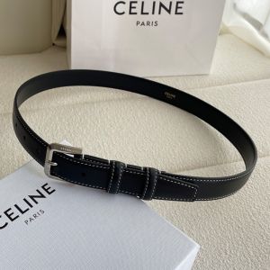 Celine Women BC-07 25MM Belt in Taurillon Leather with Faceted Buckle Black/White