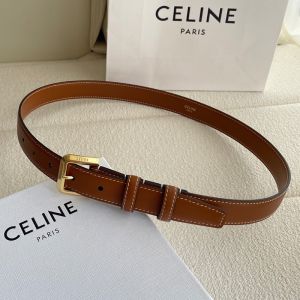 Celine Women BC-07 25MM Belt in Taurillon Leather with Faceted Buckle Brown/Gold