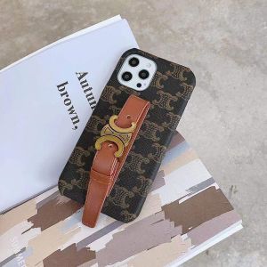Celine Triomphe iPhone Case in Canvas Silicon with Wrist Strap Brown