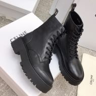 Celine Bulky Lace-Up Boots Women Shiny Bullskin with Triomphe Black