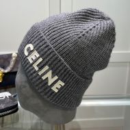 Celine Knitted Hat in Wool with Celine Patch Grey