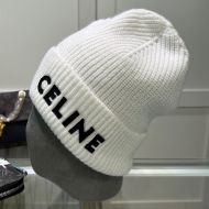 Celine Knitted Hat in Wool with Celine Patch White