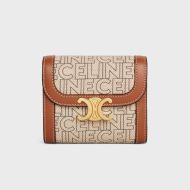 Celine Small Trifold Wallet Triomphe in Celine Print Textile Beige