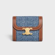 Celine Small Trifold Wallet Triomphe in Celine Print Denim Blue