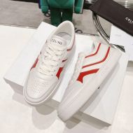 Celine Trainer Low Lace-Up Sneakers Unisex Calfskin and Laminated Calfskin White/Red