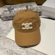 Celine Triomphe Baseball Cap in Cotton Brown/White