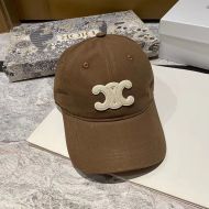 Celine Triomphe Baseball Cap in Cotton Khaki/White