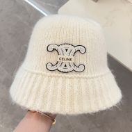 Celine Triomphe Knitted Bucket Hat in Wool Beige