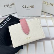 Celine Accordeon Card Holder in Bicolour Grained Calfskin White/Pink