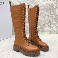 Celine Bulky High Lace-Up Boots Women Calfskin with Triomphe Brown