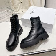 Celine Bulky Lace-up Boots Women Calfskin with Triomphe Black