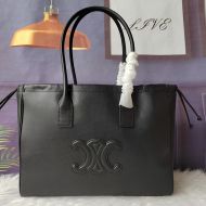 Celine Cabas Drawstring Bag in Smooth Calfskin with Cuir Triomphe Black
